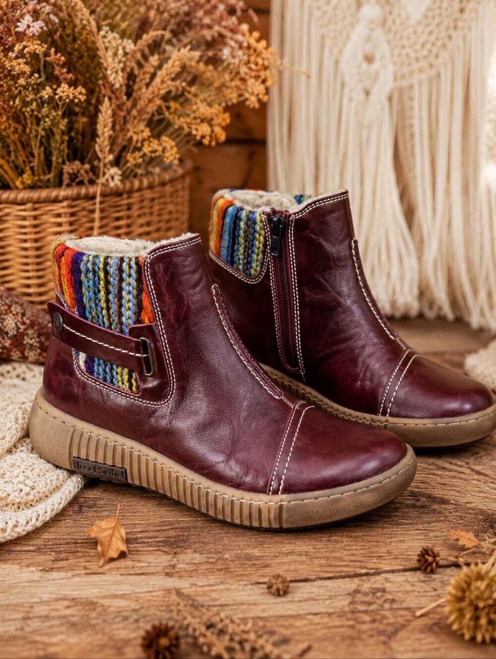 Josef Seibel Maren 07 Burgundy Leather Wool Lined Ankle Boots EU 40